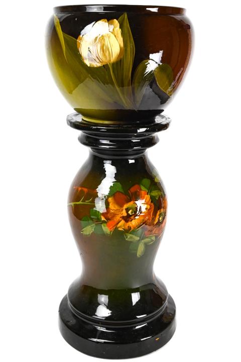 Vintage Weller Dickensware Jardinaire & Pedestal: Vintage Weller Dickensware Hand Painted Jardinaire & Pedestal. 29 inches x 13 inches