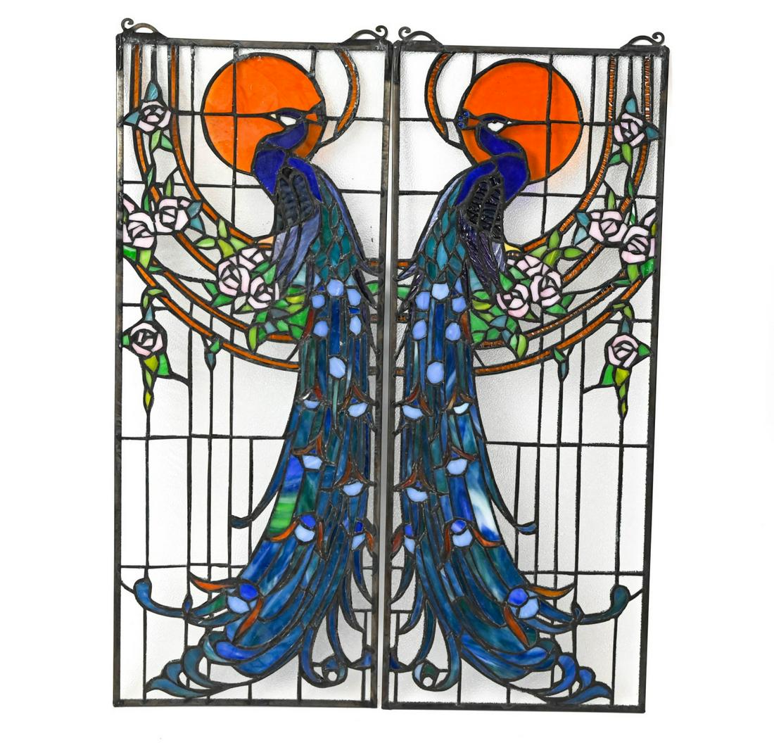 Pair Peacock Stained Glass Hanging Window Panels (1 of 9)