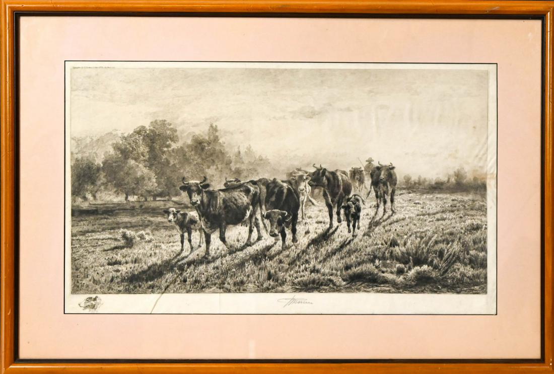 Antique Peter Moran Signed Etching Grazing Cattle (1 of 9)