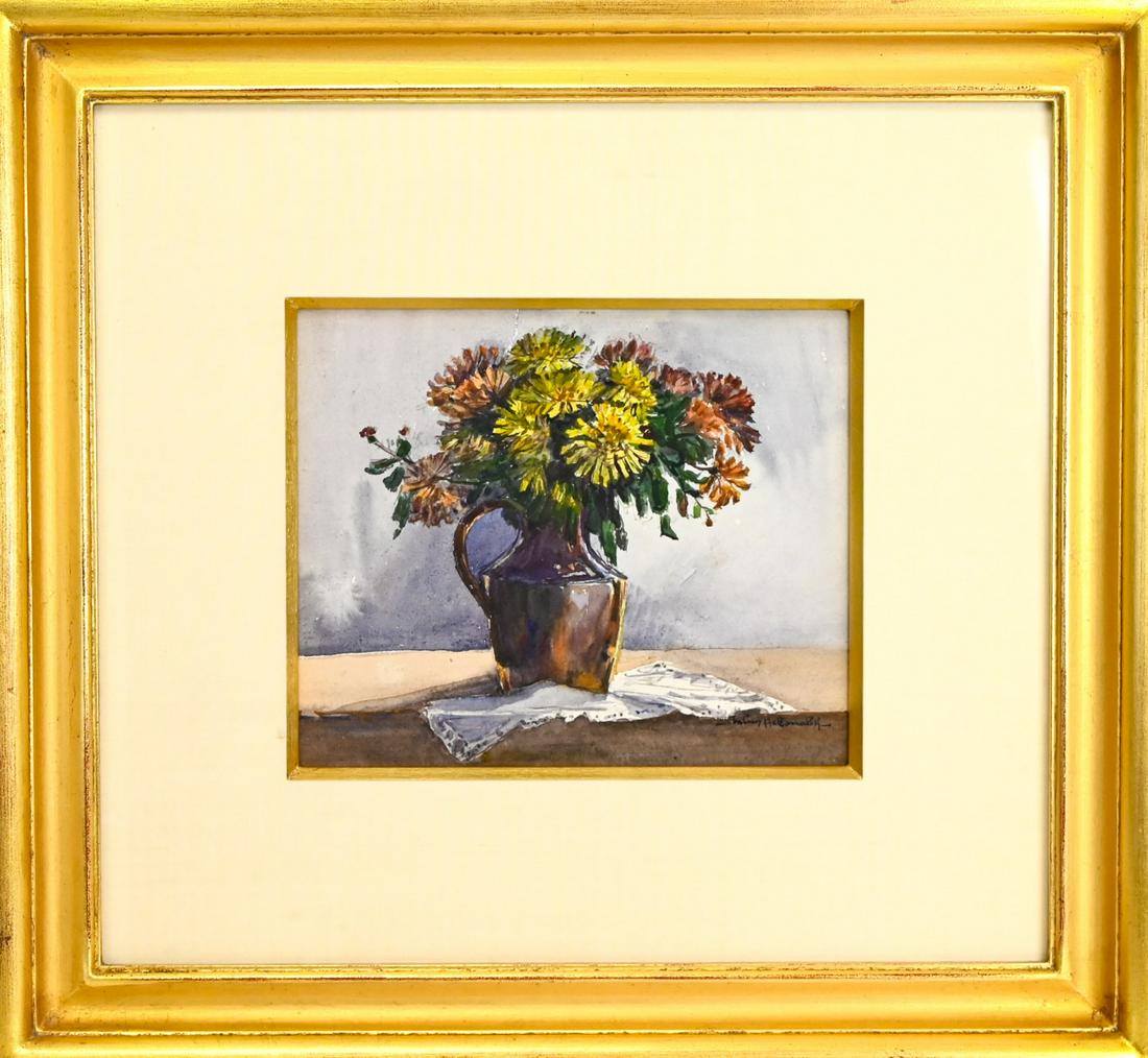 Framed Watercolor Still Life Pitcher & Flowers (1 of 8)