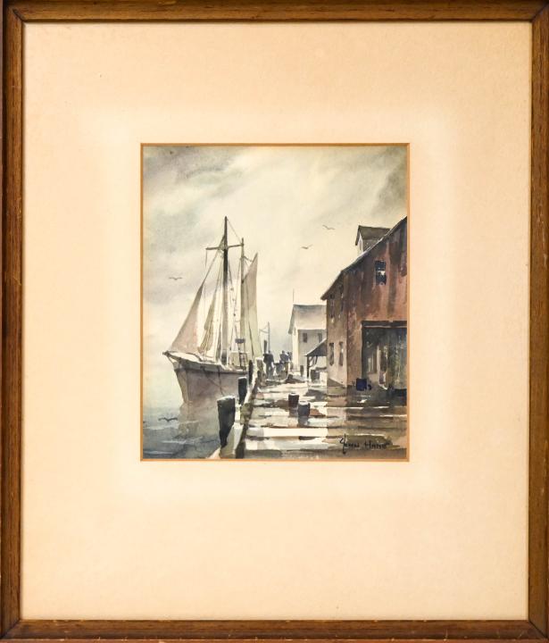 John Hare Watercolor Painting Harbor Scene (1 of 6)