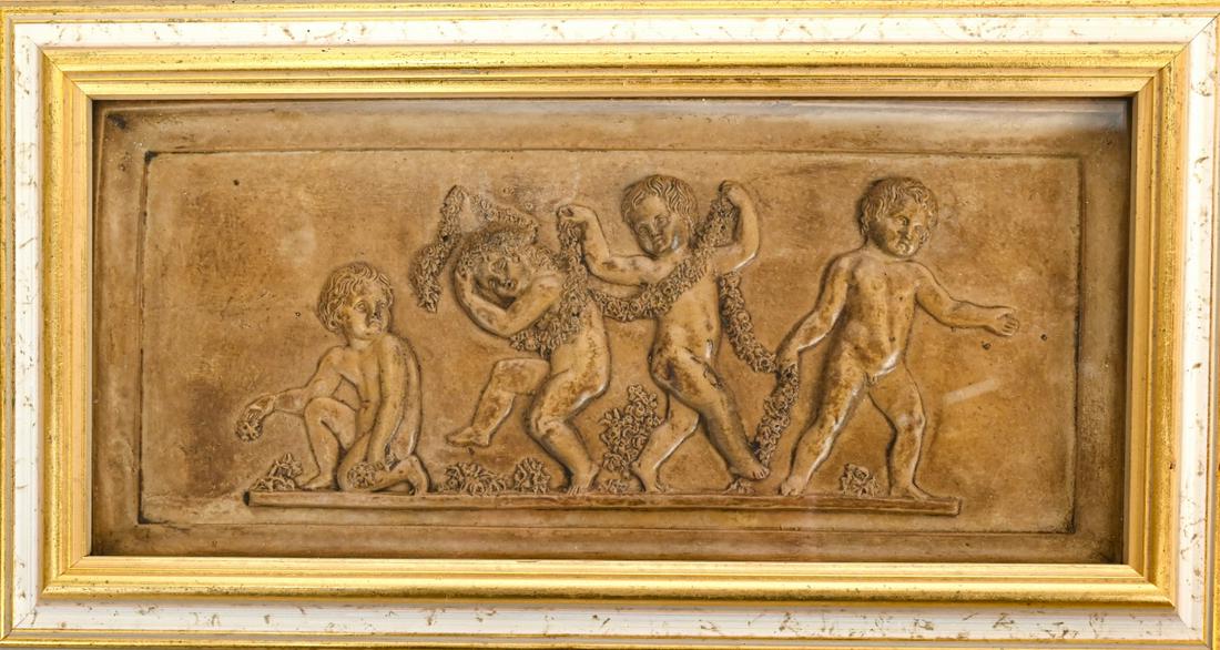 Framed Porcelain Cameo Style Plaque of Putti (1 of 7)