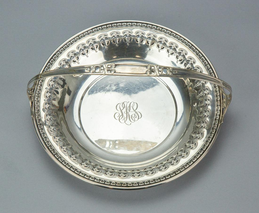 Sterling Silver Engraved Basket Centerpiece: Sterling Silver Embossed and Engraved Basket Centerpiece.Measures 5 inches x 10 inches diameter. Approximately 17 ozt.