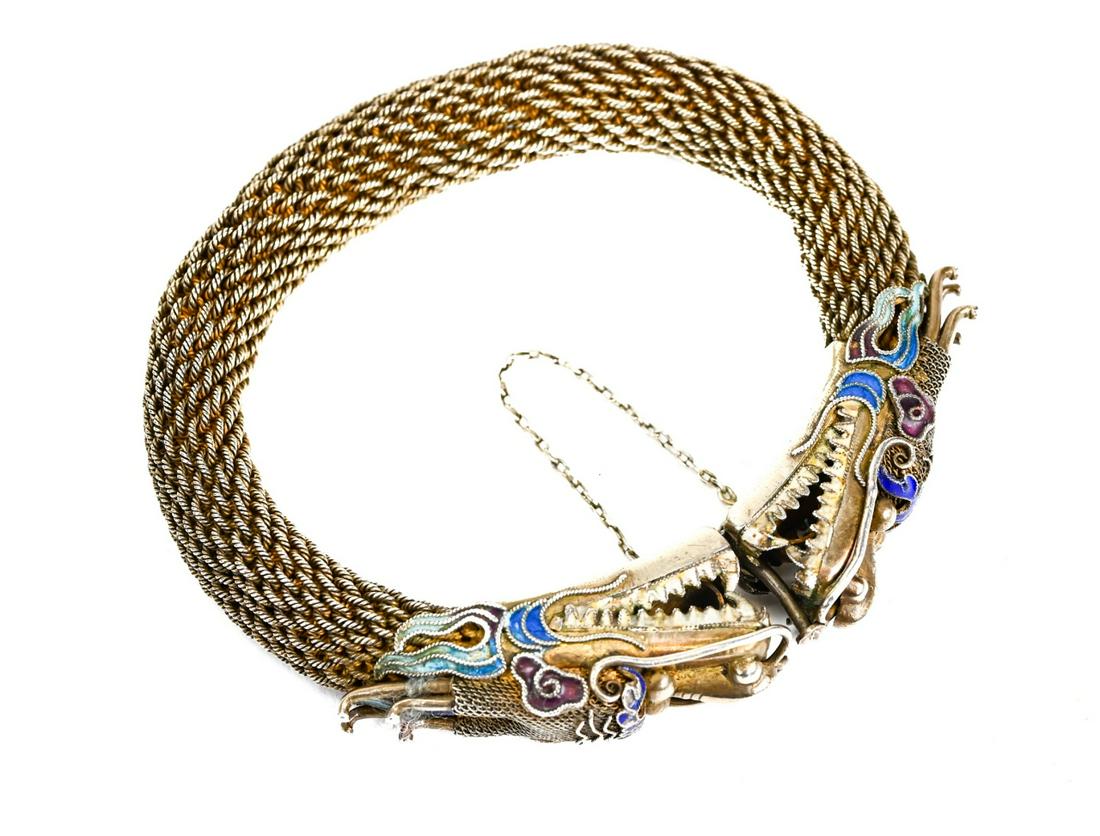 Antique Chinese Silver Gemstone Dragon Bracelet (1 of 8)