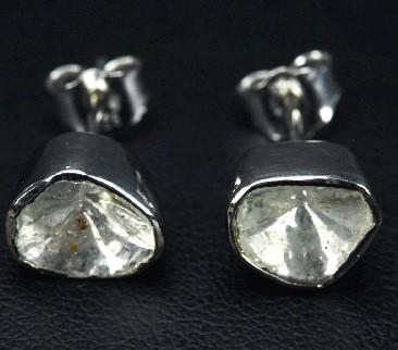 Sterling Silver & Flat Cut Diamond Stud Earrings (1 of 4)