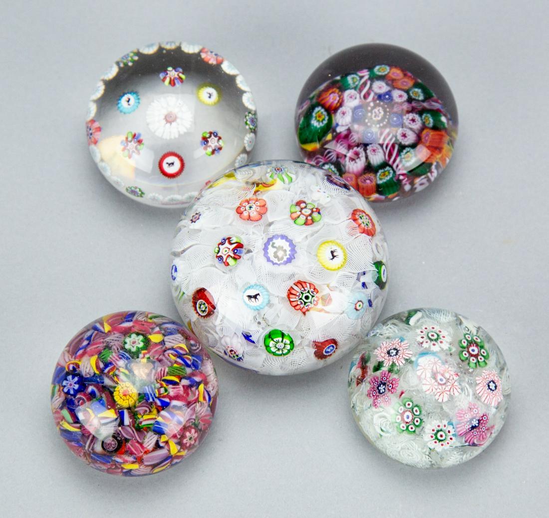5 Art Glass Paperweights Millefiori Motif (1 of 8)
