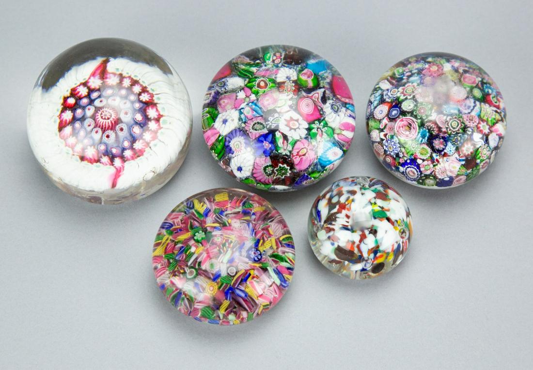 5 Art Glass Paperweights Millefiori Motif (1 of 8)
