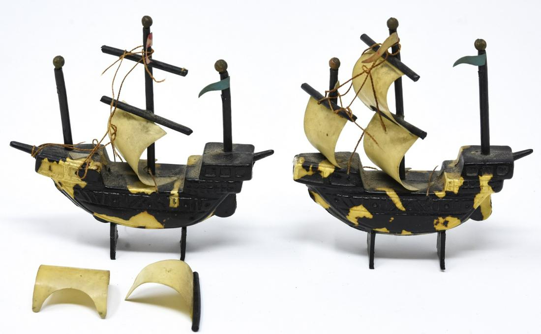 2 Miniature Japanese Ship Model Boats: 2 Miniature Japanese Ship Model Boats. Two miniature ship models, both marked JAPAN. Each measures 3.5 inches x 3 inches.