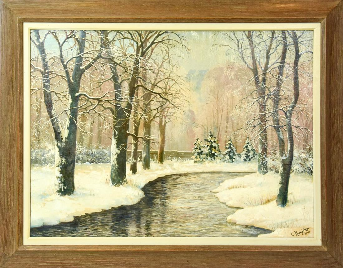 C Ruzicka Mid C Oil Painting of Winter Landscape (1 of 8)