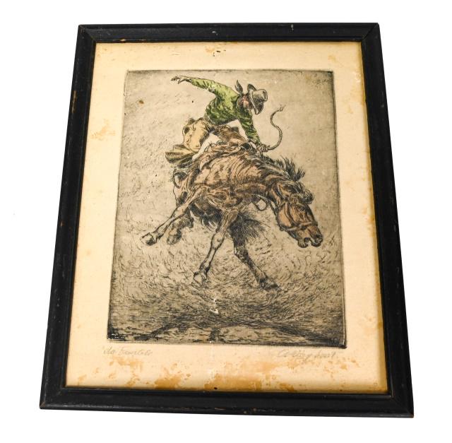 Antique Olaf Wieghorst Etching "In Trouble" Signed (1 of 9)