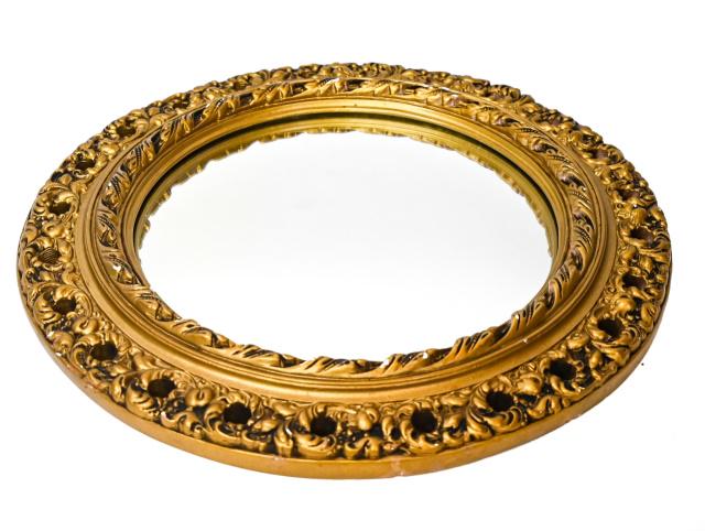 Rococo Round Gilt Mirror w Convex Glass (1 of 7)