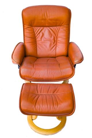 J.E Ekornes Stress Less Leather Armchair w Ottoman (1 of 10)