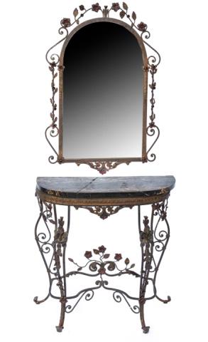 Antique Wrought Iron Marble Top Console w Mirror (1 of 6)