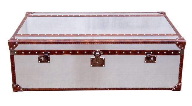 Stainless Steel & Leather Bound Trunk Coffee Table (1 of 8)