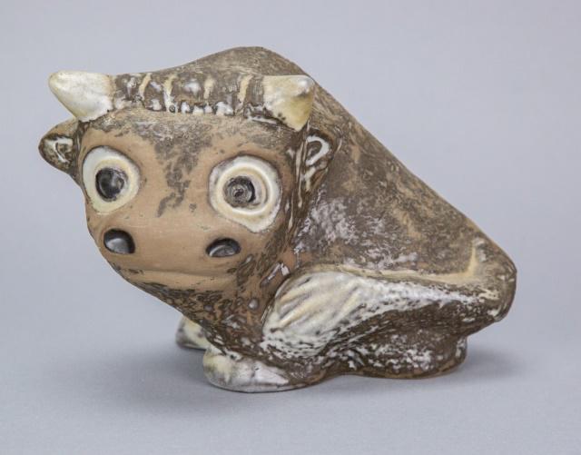 Ester Wallin Swedish Pottery Bull Figurine: Ester Wallin Swedish Pottery Upsala-Ekeby Factory Heartwarming Bull FigurineMeasures 5.5 inches x 5.5 inches x 8 inches.