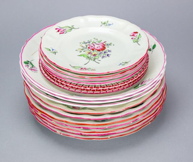 Assortment Luneville France Porcelain Plates: King Luneville France Porcelain Plates. Includes 7 dinner plates, 3 platter, 3 salad plates and 4 dessert plates.Largest measures 10 inches diameter.