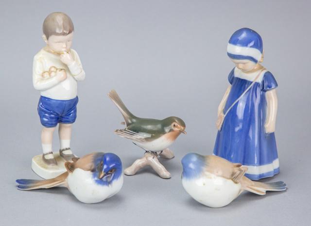 Collection Vintage B&G Denmark Porcelain Figures: Collection Vintage B&G Denmark Porcelain Figures Includes 3 birds, 2 child figures. Largest is 7 inches tall.
