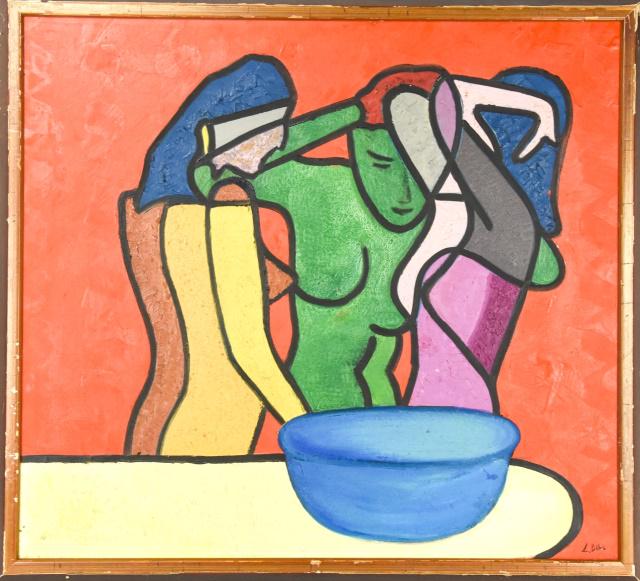 Leland Bell Figural Nude Cubist Style Oil Painting: Attributed to Leland Bell (American, 1922-1991) Figural Nude Cubist Style Oil on Canvas Painting. Signed in bottom right corner. Painting measures 25.75 inches x 28.5 inches. Frame measures 28.25 inch