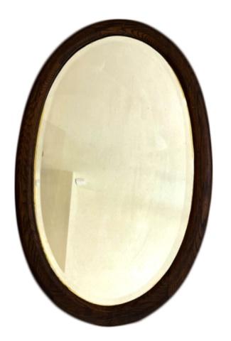 Antique C 1900 American Oak Oval Wall Mirror (1 of 2)