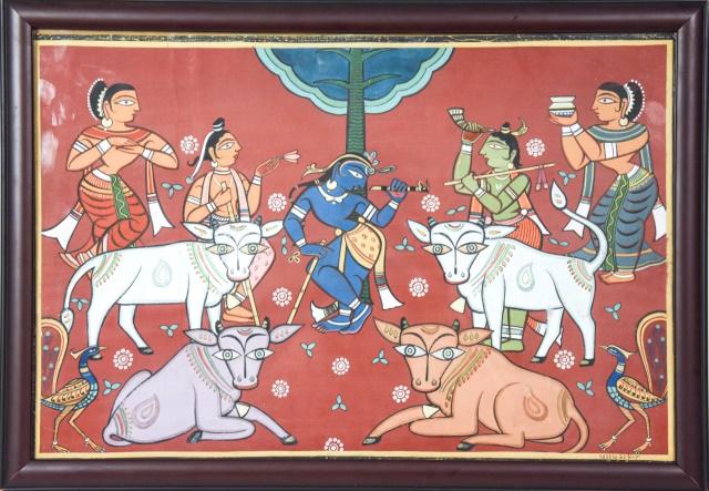 Jamini Roy Framed Gouache on Paper Dancing Gopi (1 of 7)