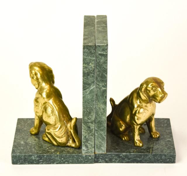 Pair Vintage Dog Form Brass & Marble Bookends (1 of 7)