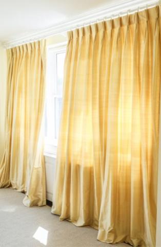 Pair Full Length Yellow Raw Silk Lined Drapes (1 of 5)