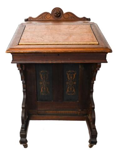 Antique 19th C Davenport Carved Slant Top Desk (1 of 10)