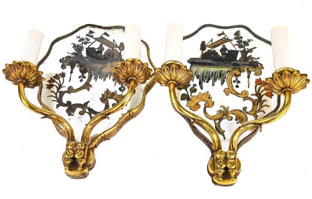 Pair Antique Caldwell Mirrored Back Plate Sconces (1 of 8)