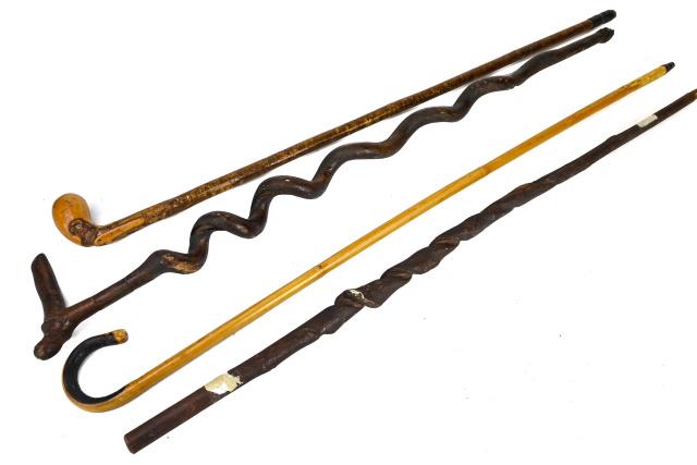 4 Antique Carved Walking Sticks Includes Twisted (1 of 9)