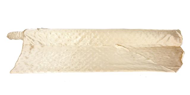Bolt Of Ivory Silk w Bumble Bee Pattern: Bolt Of Ivory Silk w Bumble Bee Pattern. 54 inches long by 2 inches deep of rolled fabric.