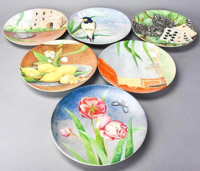 Gien France Porcelain Plates and Platter: Gien France Porcelain Plates and Platter from Once Upon A Time Series. Plates measure 9 inches in diameter.