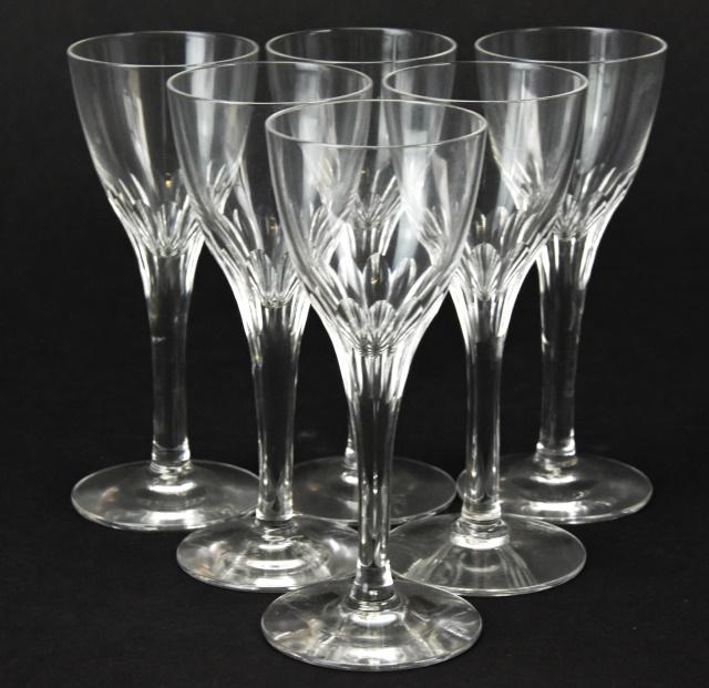 Set 6 Signed Cut Crystal Cordial Glasses: Set 6 Signed Cut Crystal Cordial Glasses. Signed to underside of base. Measures 4.25 inches x 1.75 inches x 1.75 inches.