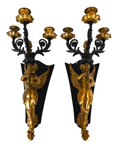 Pair French Empire Style Mounted 3 Arm Candelabra (1 of 9)