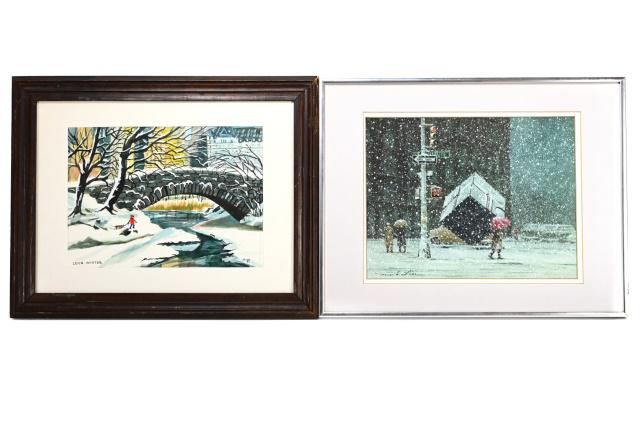 2 Watercolors Winter New York City Framed, SIgned (1 of 9)