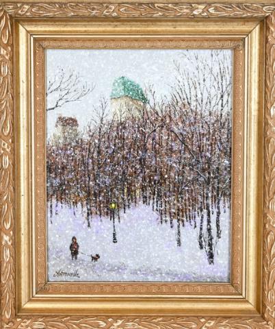 Patrick Antonelle Winter in the City Oil Painting: Patrick Antonelle Winter in the City NY 1998 Oil on Canvas Painting.Framed measures 135. inches x 12 inches, artwork 9.5 inches x 7.75 inches.