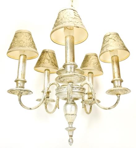 Hollywood Regency Style Silvered 5 Arm Chandelier (1 of 10)
