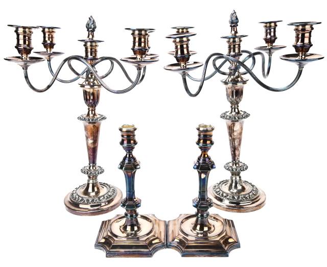 Pair Silverplate Neo Classical 4 Light Candelabras (1 of 10)