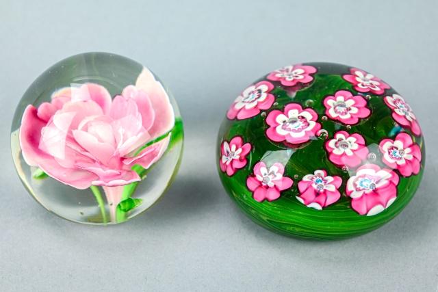 Pair Floral Motif Art Glass Paperweights (1 of 8)