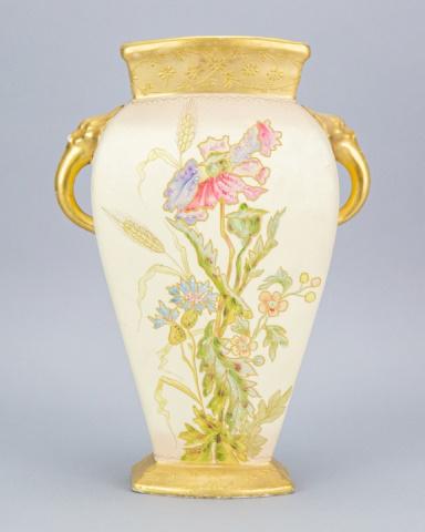 Antique Royal Bonn Hand Painted and Gilded Vase: Antique Royal Bonn Hand Painted and Gilded Rim and Handle Vase.Measures 12 inches x 9 inches x 3 inches.