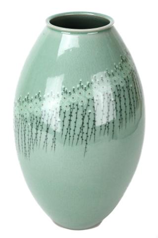 Korean Art Celadon Jar Painted w Daisy Flowers (1 of 9)
