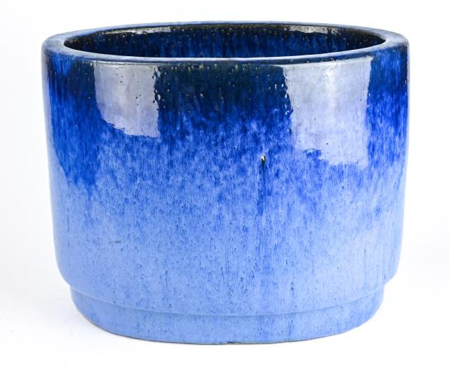 Large Blue Drip Glaze Stoneware Planter (1 of 7)
