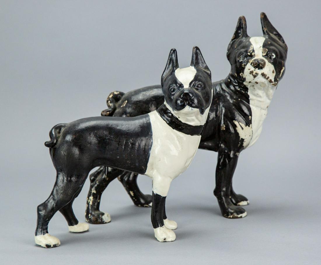 2 Antique Cast Iron French Bulldog Door Stops: 2 Antique Cast Iron French Bulldog Door StopsMeasures 10 inches x 10 inches.