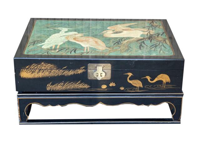 Chinoserrie Style Black Laquered Painted Chest (1 of 7)