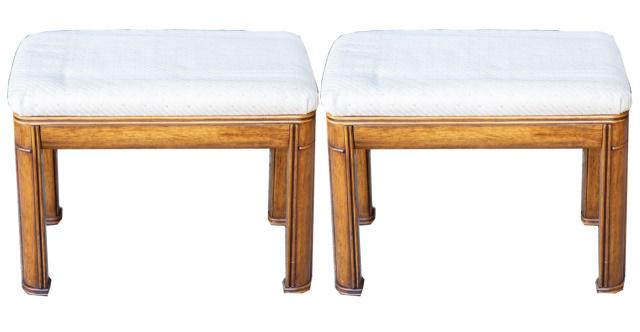 Pair Drexel Solid Wood Custom Upholstered Ottomans (1 of 7)