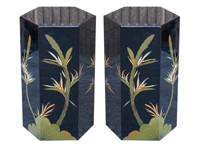 Asian Black Lacquer Painted Plant Stand End Tables (1 of 7)