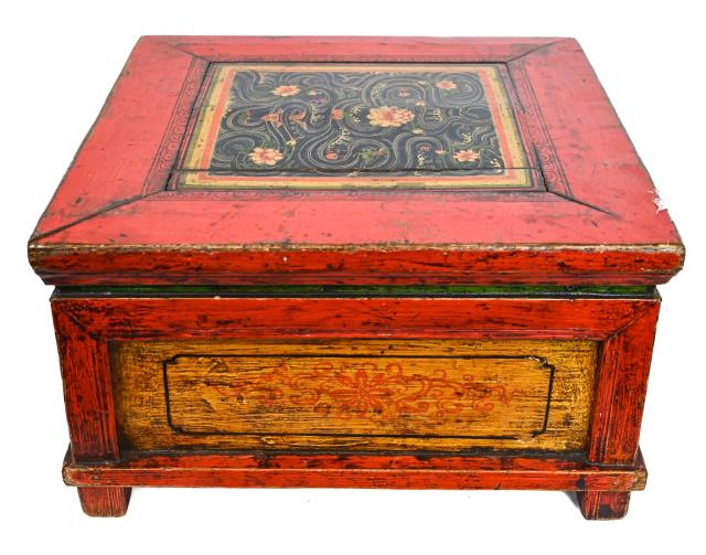 Antique Chinese Red Lacquer Hand Painted Stool (1 of 7)