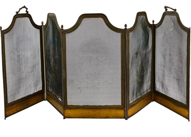 Antique Hand Painted Mesh 5 Panel Fireplace Screen (1 of 10)