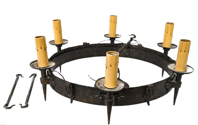 Antique Gothic Revival Iron 6-Light Chandelier (1 of 7)