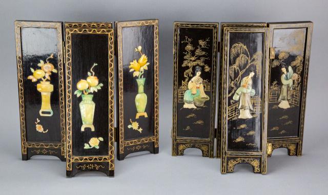 Pair Black Lacquered and Hard Stone Chinese Screen (1 of 6)