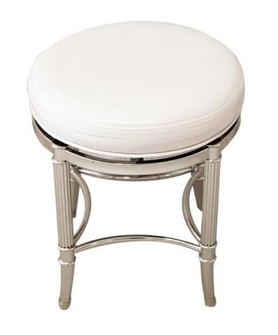 Frontgate Bailey Chrome Faux Leather Vanity Stool